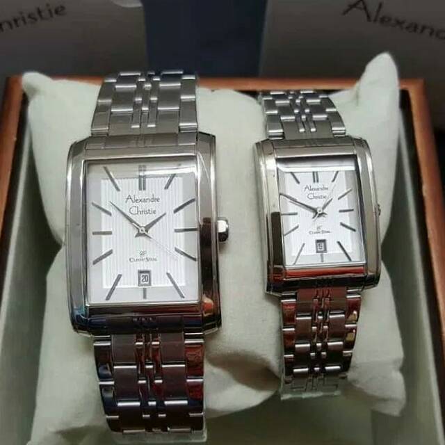Jam Tangan Couple Alexandre Christie Rantai Silver Ac8408 Original