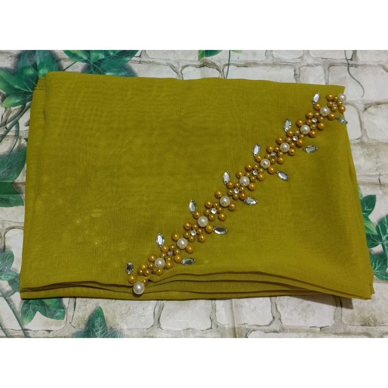 SEGIEMPAT PAYET BANDO BELLA/HIJAB BANDO MUTIARA/KERUDUNG PAYET BELLA SQUERE-Lemon