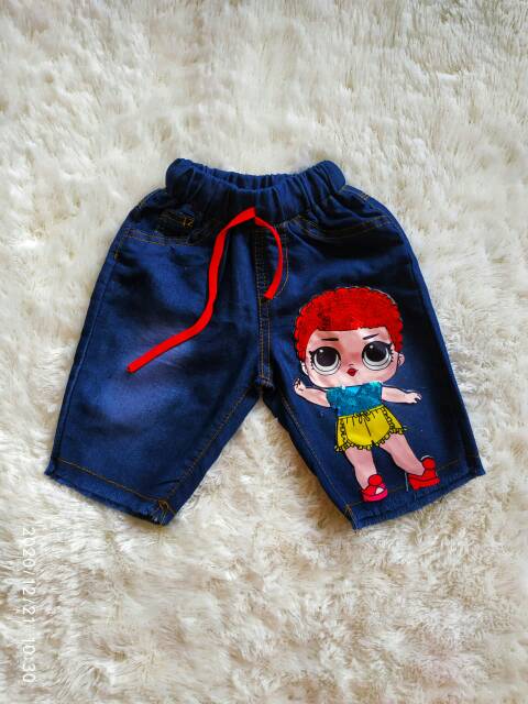 CELANA PENDEK JEANS ANAK LOL LED/ CELANA 3/4 ANAK LOL LED