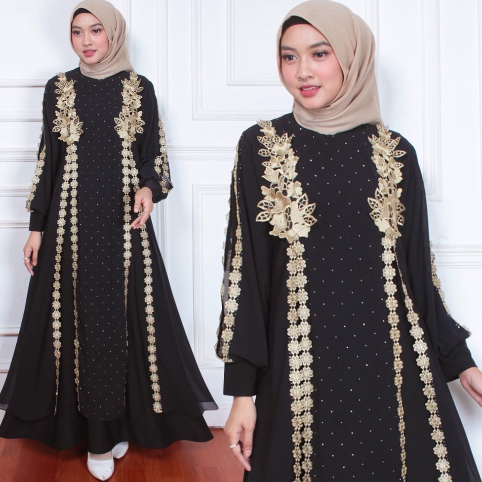 abaya turkey hitam full bordir quality premium // abaya Arab Hitam Jersey Mix Ceruti Bordir Mote Swa