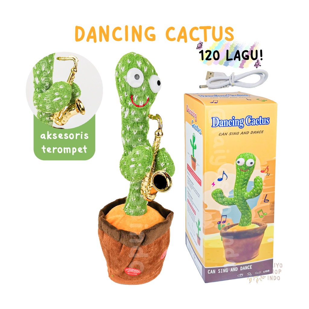 Mainan Anak Dancing Cactus USB BOX Kaktus Joged Musik Bicara Menari-Terompet