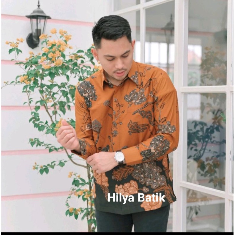 SEKUNTUM BUNGA baju batik pria lengan panjang Furing halus bahan katun 100% original berkualitas / kemeja batik pria modern