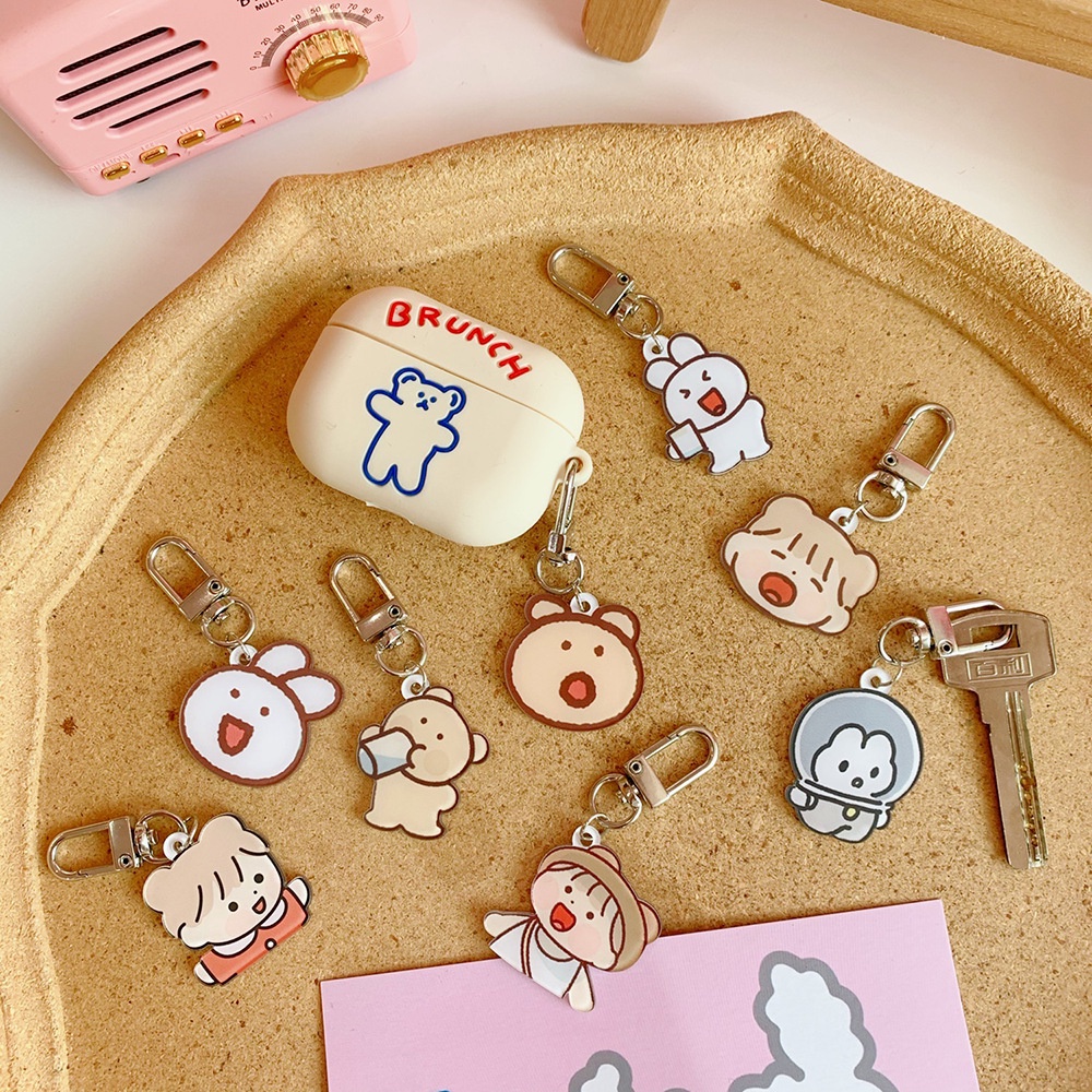 Gantungan kunci Kecil lucu imut Jepang Cinta Beruang Liontin Tas Perhiasan Liontin Gadis Pasang Gantungan Kunci Liontin Merah Kelinci Akrilik kaca buku motor mobil Stainless