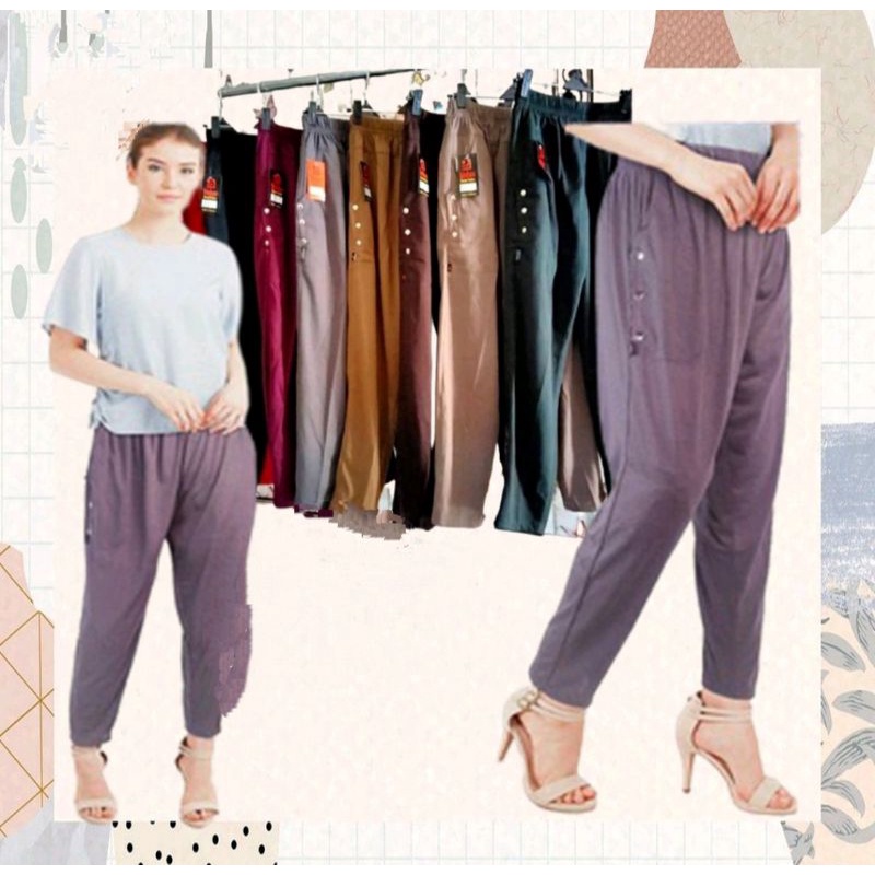 Celana panjang jumbo wanita kaos polos kancing/ CELANA