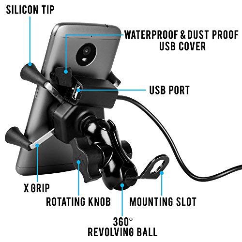 SB Holder HP X Grip with Charger USB Sepeda Motor