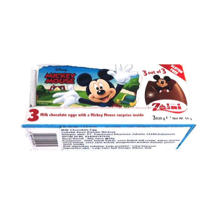 Zaini Mickey Mouse Milk Chocolate Eggs Coklat Telur Telor Egg Miki Mose Mickay Mosse