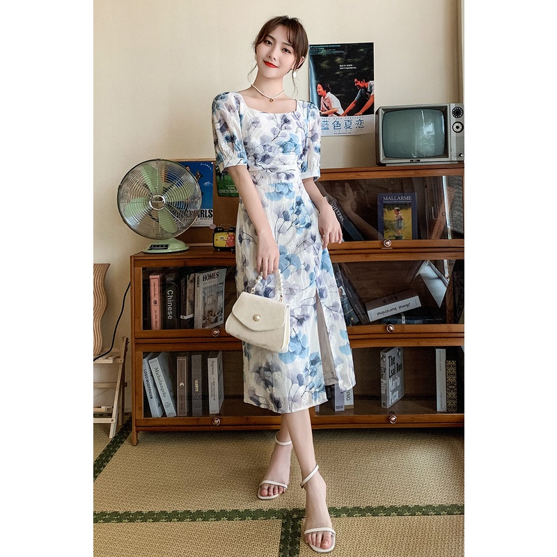 【Rozen】Korean  Retro Orphrey Floral Dress/Vintage Dress R071