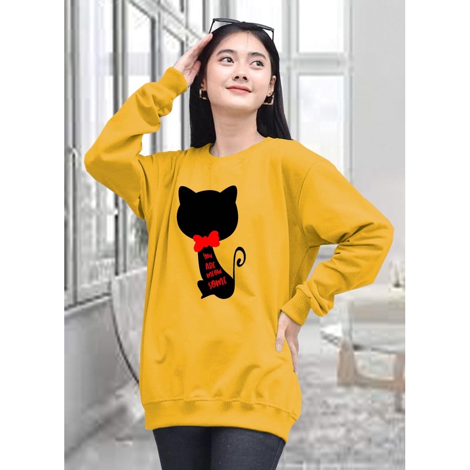 Kaos Lengan Panjang meow pita / Kaos Sweatshirt / Atasan Wanita / Atasan Wanita Lengan Panjang