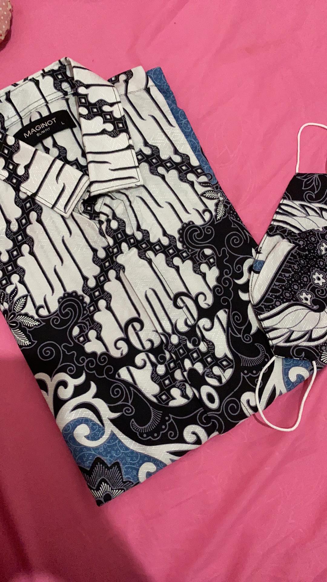 Maginot Kemeja Batik 2.0 Diraya-ls Motif Timbul Lengan Panjang Pria + Free Masker