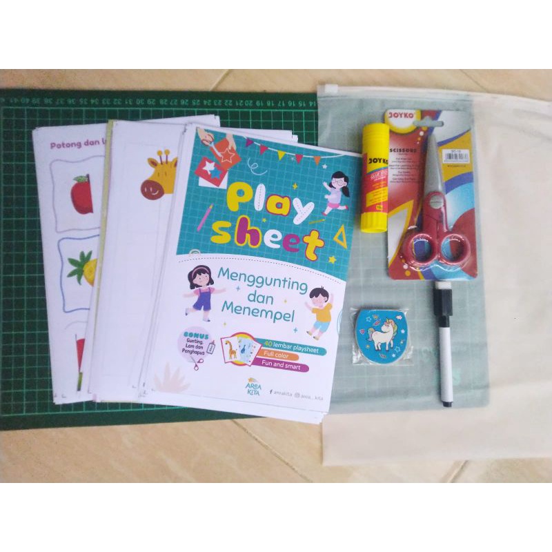 Worksheet Anak 40 lembar playsheet menggunting dan menempel sudah dengan gunting dan lem