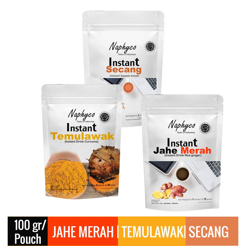 

Naphyco Instan Jahe Merah/Temulawak/Secang 100 gr x 3 Pouch (Paket Mix)