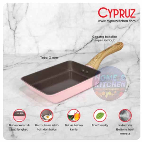 Cypruz Egg Pan Pink Tamagoyaki 13x18 Marble Induksi Wajan Kotak Omelette Telur