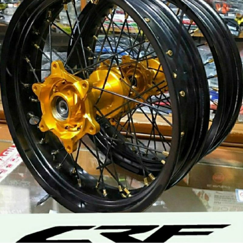 VELG SET SUPERMOTO HONDA CRF 17/300/350 EXPEDITION TROMOL GOLD