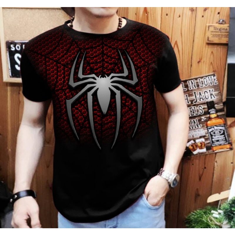 Kaos distro kaos cowok keren motif spiderman red