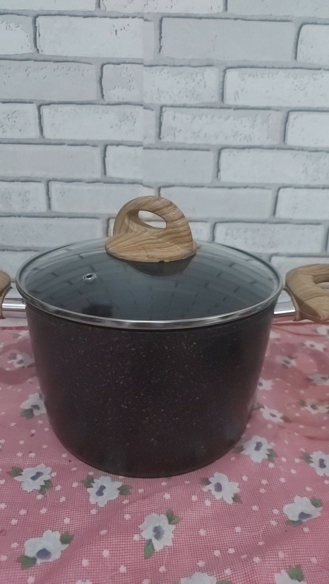 Yoshikawa Mj1212 20cm Panci Tinggi Marble Tutup Kaca Fry Wok ( Iop-3 )