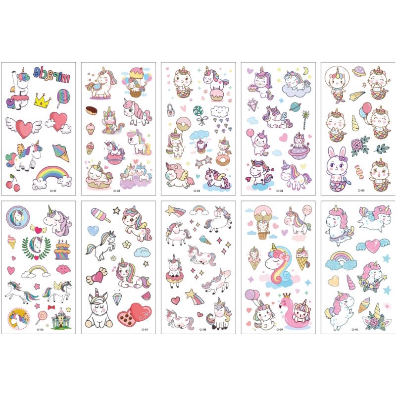 10pcs Tatto anak Unicorn lucu