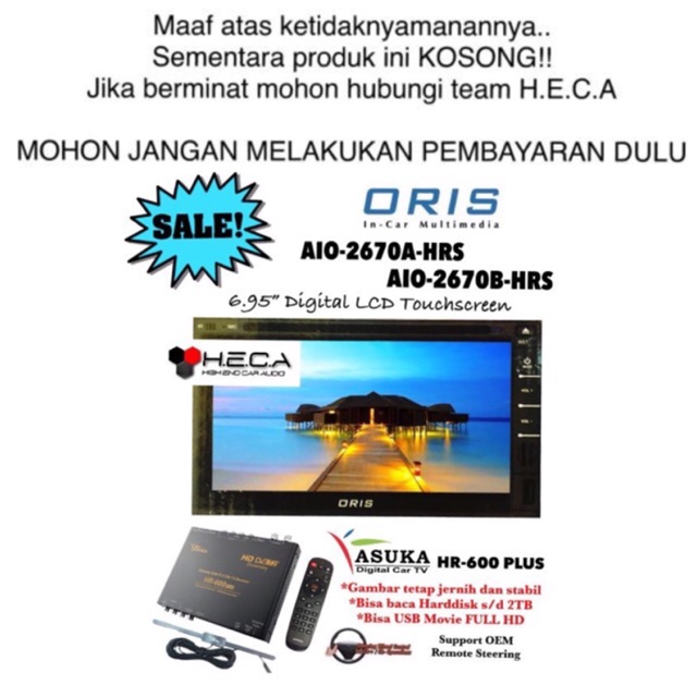 Head Unit double din ORIS AIO-2670B-HRS / AIO-2670A-HRS Tape Mobil 2670B 2670A + ASUKA HR-600 PLUS