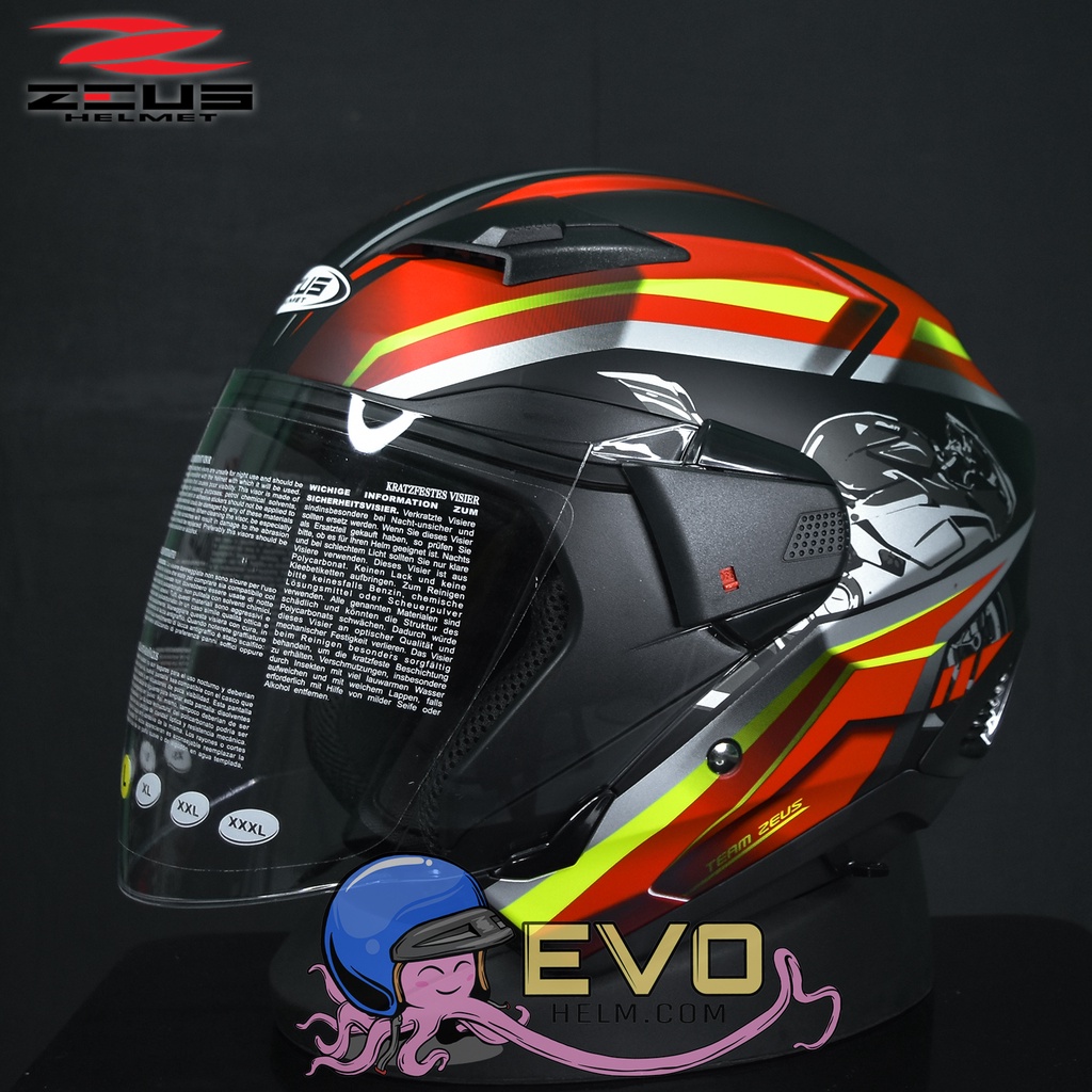 HELM ZEUS 611 HALF FACE  MOTIF TT-25 MATT BLACK RED ORIGINAL HELM ZEUS 611 MOTIF