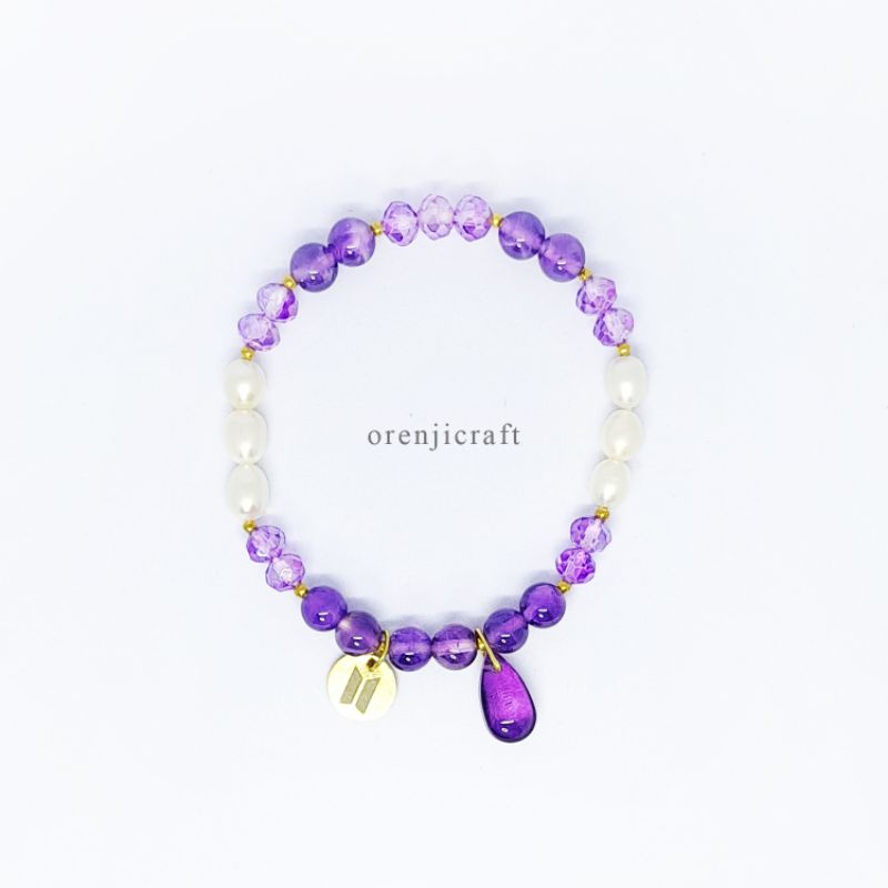 Handmade Bracelet Armcandy Gelang Charm Stainless BTS ARMY Natural Gemstone Quartz Yet To Come RM Ji