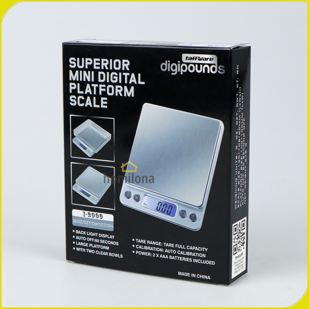 Timbangan Dapur Mini Digital Scale 1000g 2000g 3000g 0.1g - Taffware Digipounds i2000 - Silver