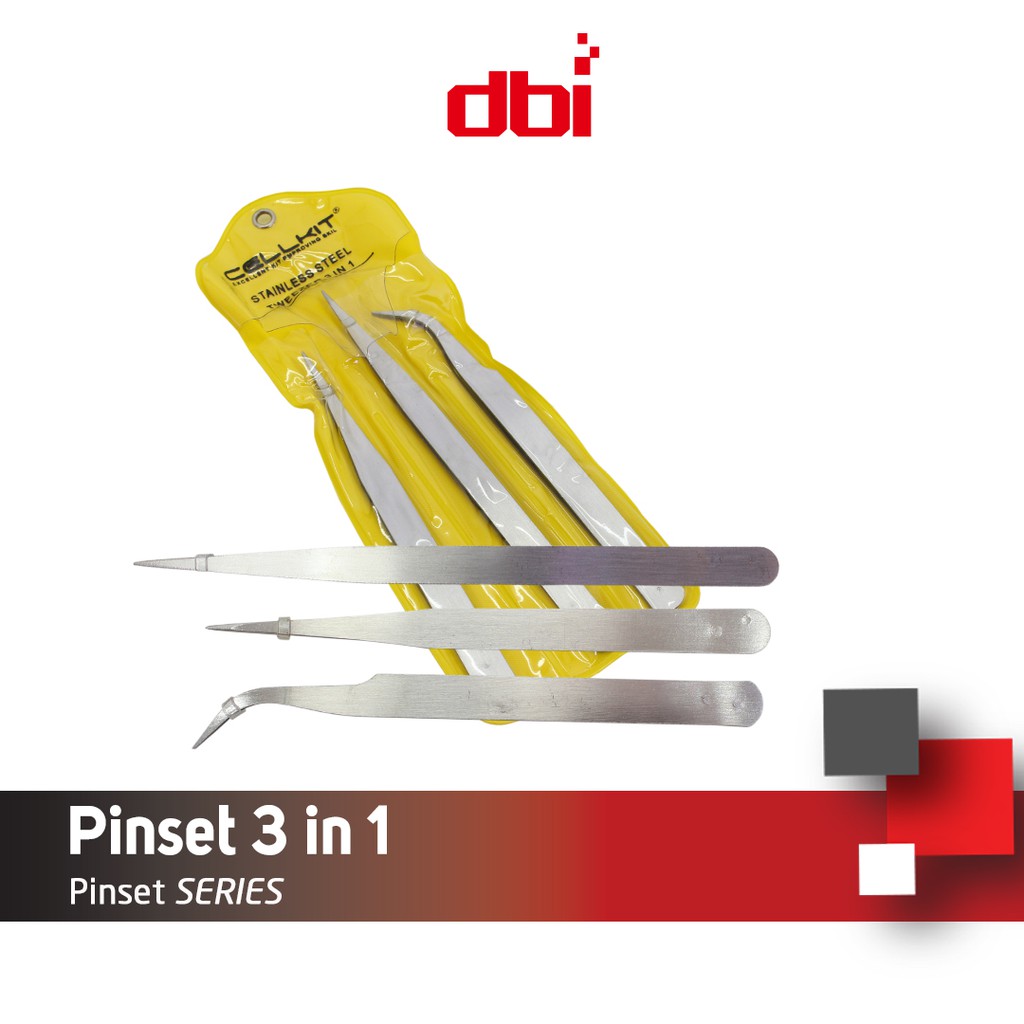 Pinset 3in1 CELLKIT Pinset Servis HP Pinset Anatomi Kedoketeran Medis (Bengkok, Lurus, Ujung Tumpul) Stainless