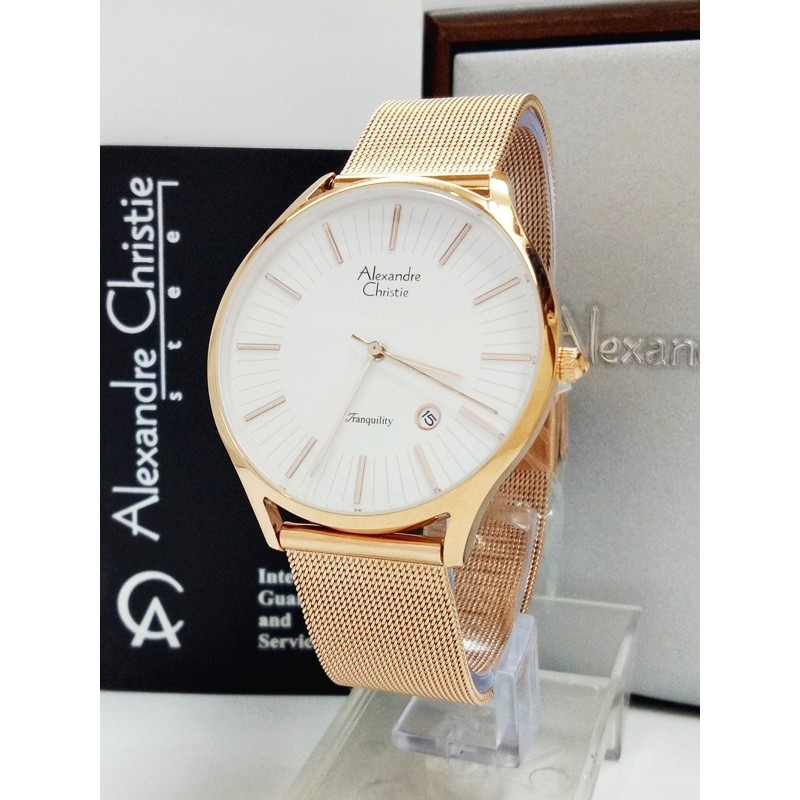 jam tangan pria alexandre christie AC 8522MD TALI PASIR ROSEGOLD