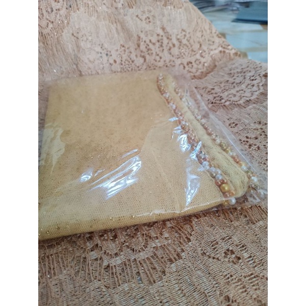 SLAYER veil HIJAB PENGANTIN  kerudung /selayer  tuile gliter mutiara, wisuda, ondangan, pesta-Kuning