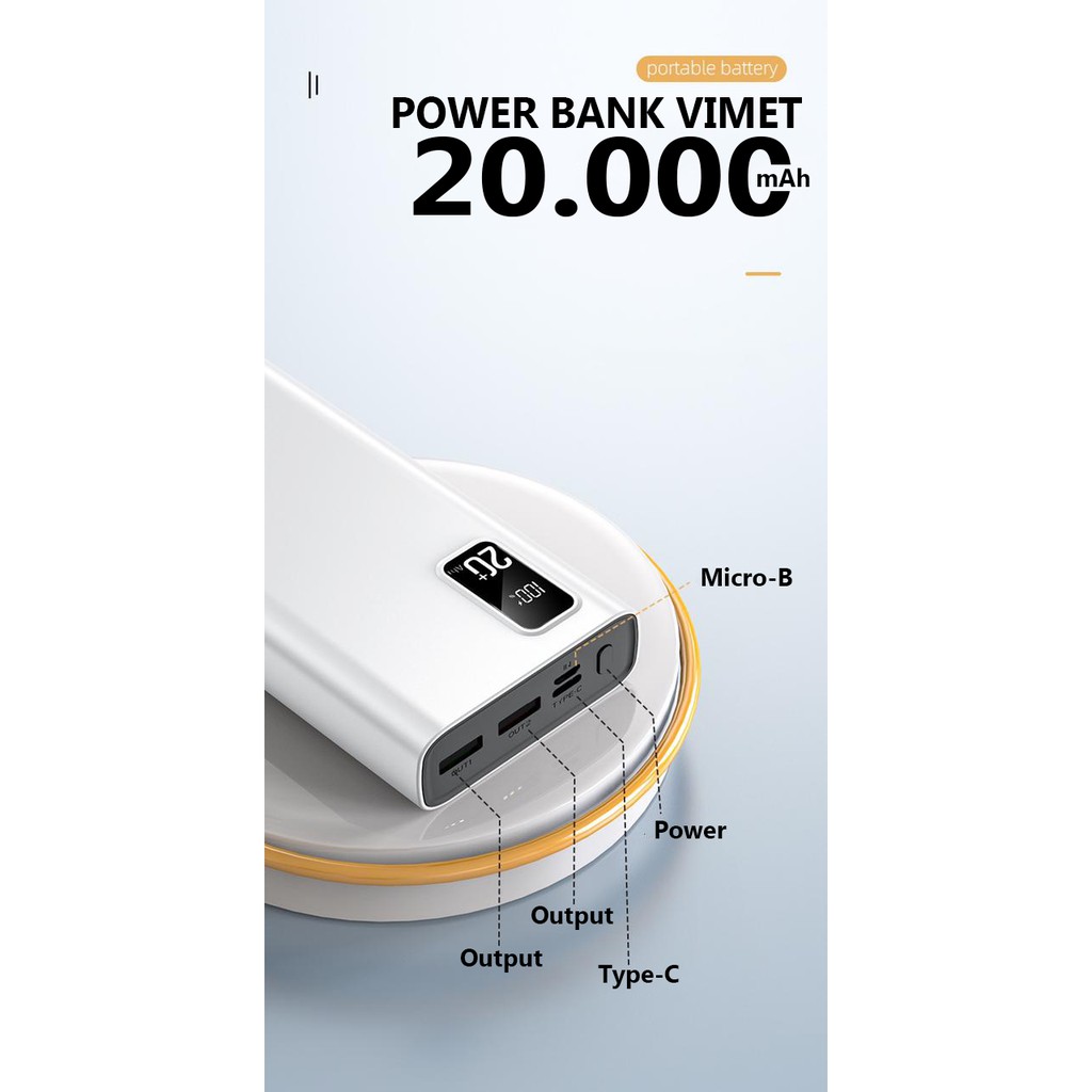 V7 Powerbank Asli Kapasitas 20000+mAh With LED Display