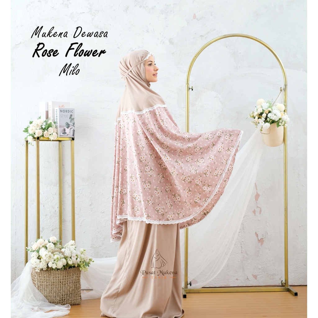 Pusat Grosir Beli Mukena Tasik - Mukena Dewasa Travelling Katun Rayon Bali Rose Flower Termurah