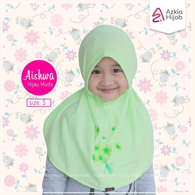 Aishwa || size SS (size 1) jilbab anak / bayi || usia 0 bulan - 6 bulan new azkia hijab-Hijau muda