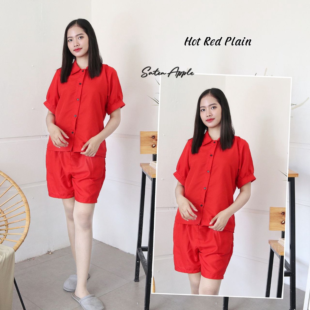 IZANY Piyama Dewasa Hotpant Lengan Balon / HP / Set Celana Pendek Dewasa banyak varian RAYON-HOTRED PLAIN SA