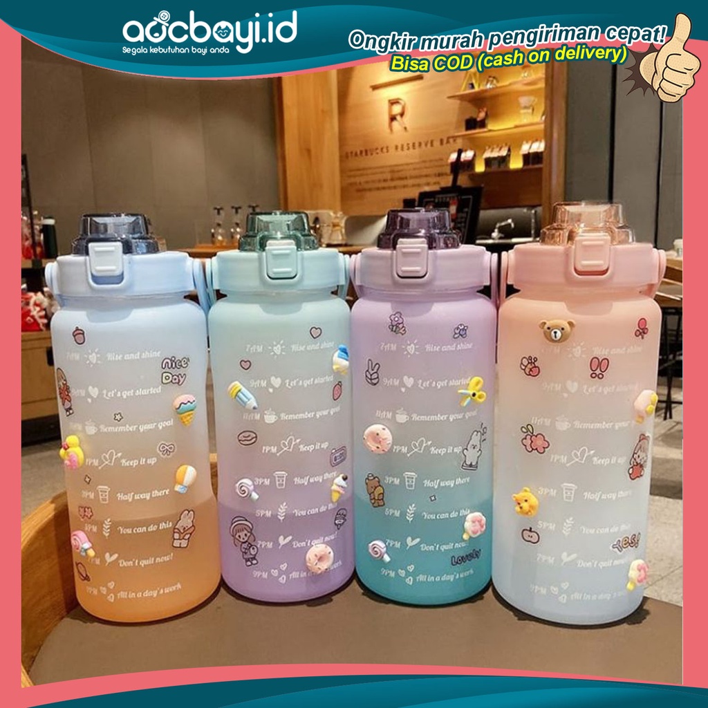 ☀ACCBAYI☀ ACC0050 Botol Minum Rainbow Motivasi 2 Liter Botol Air Kapasitas Besar Free Stiker