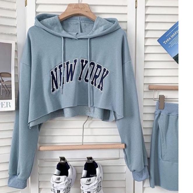 5l5Kz-- NEW YORK CROOPE HOODIE OVERSIZE SWEATER CROOPE HOODIE WANITA