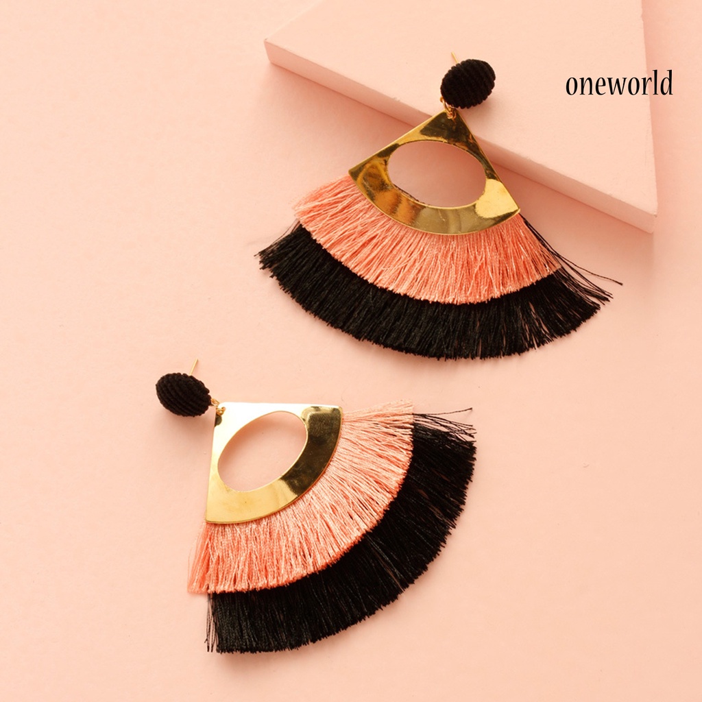 OW@ 1 Pair Decorative Earrings Jewelry Bohemian Scalloped Tassel Drop Earrings for Daily Life