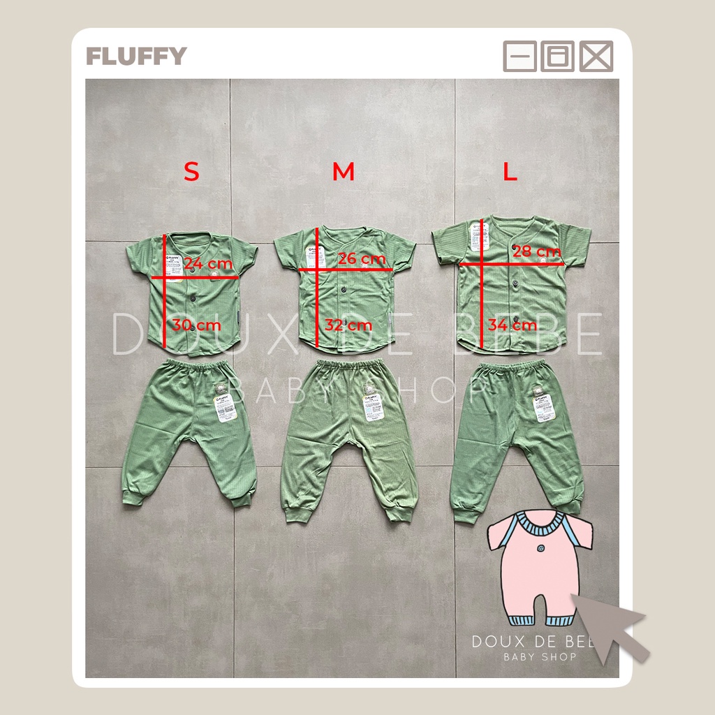 [MOMMYONLINE] Fluffy Stelan Baju Pendek Panjang STAR SERIES / Fluffy Baju Bayi Lengan Pendek Celana Panjang BIS S/M/L Fluffy 1 Set 3 - 12 bulan STAR SERIES