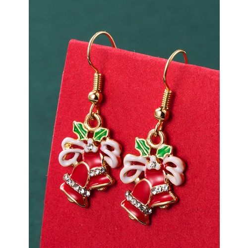 LRC Anting Gantung Fashion Christmas Alloy Dripping Santa's Elk Bell Earrings Q04662