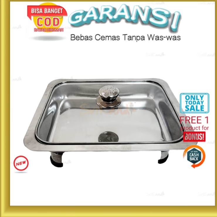 Wadah Prasmanan Stenlis Tutup Kaca Full Tempat Saji Makanan