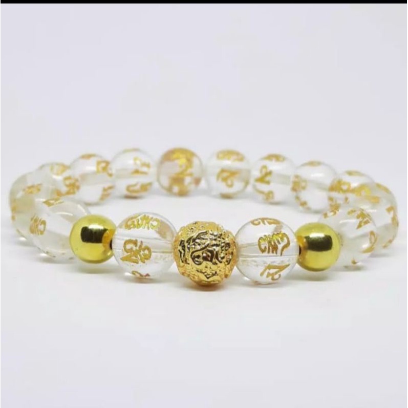 GELANG OM MANI HUM PADME PUTIH HOKI