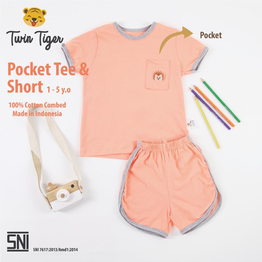 Twin Tiger Baby Setelan Kaos Anak Pocket Tee Baju retro - 0 - 5 tahun