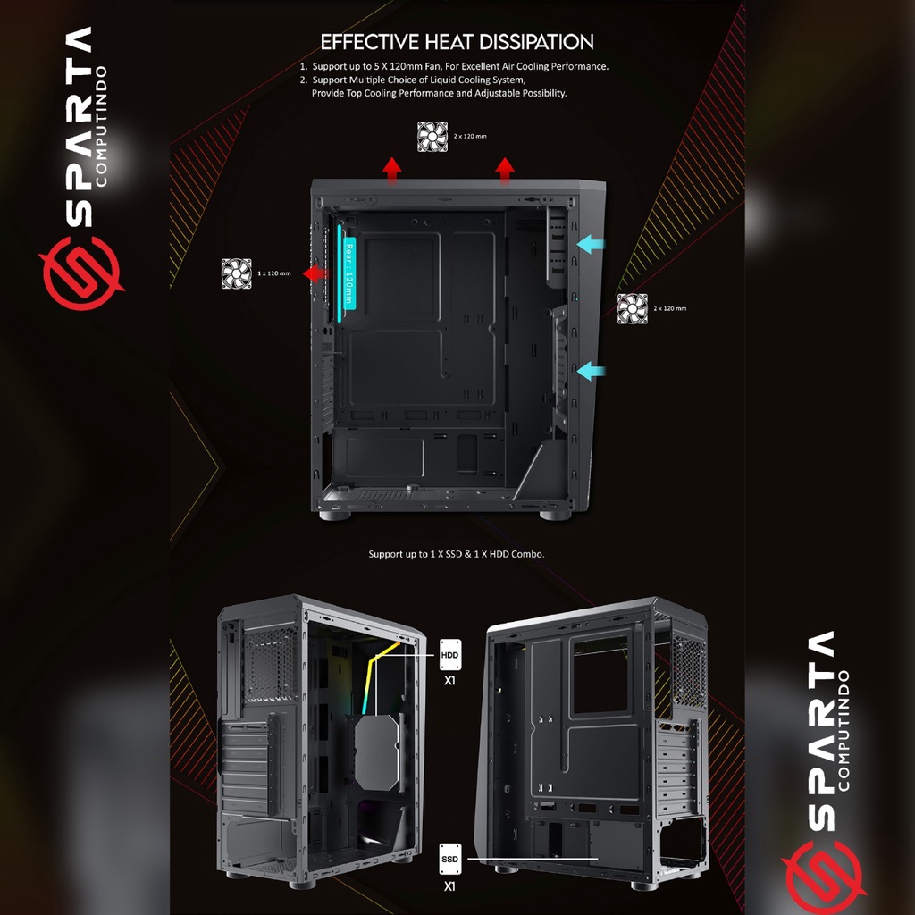 Casing Vurrion Vortex Froze Black Mid Tower Gaming Case