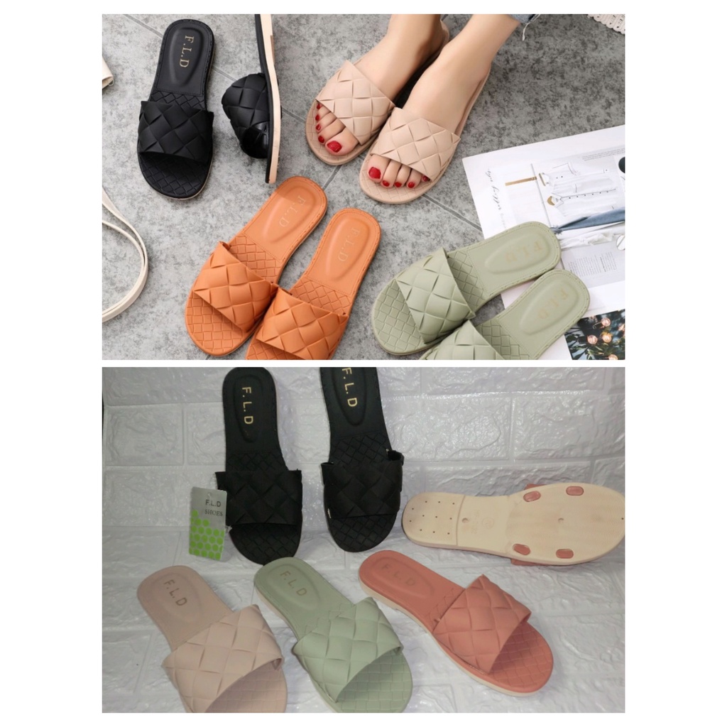 Sendal Slop Wanita Motif Kotak Sandal FLD HF-2132