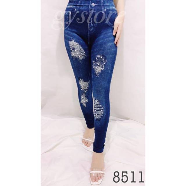 Legging Jeans Blue Ripped Import