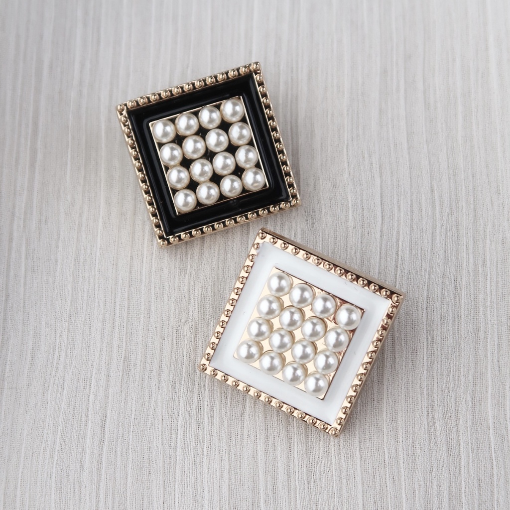 Kancing Baju Cantik Mewah Blazer Gold Premium - Square Medallion Pearl