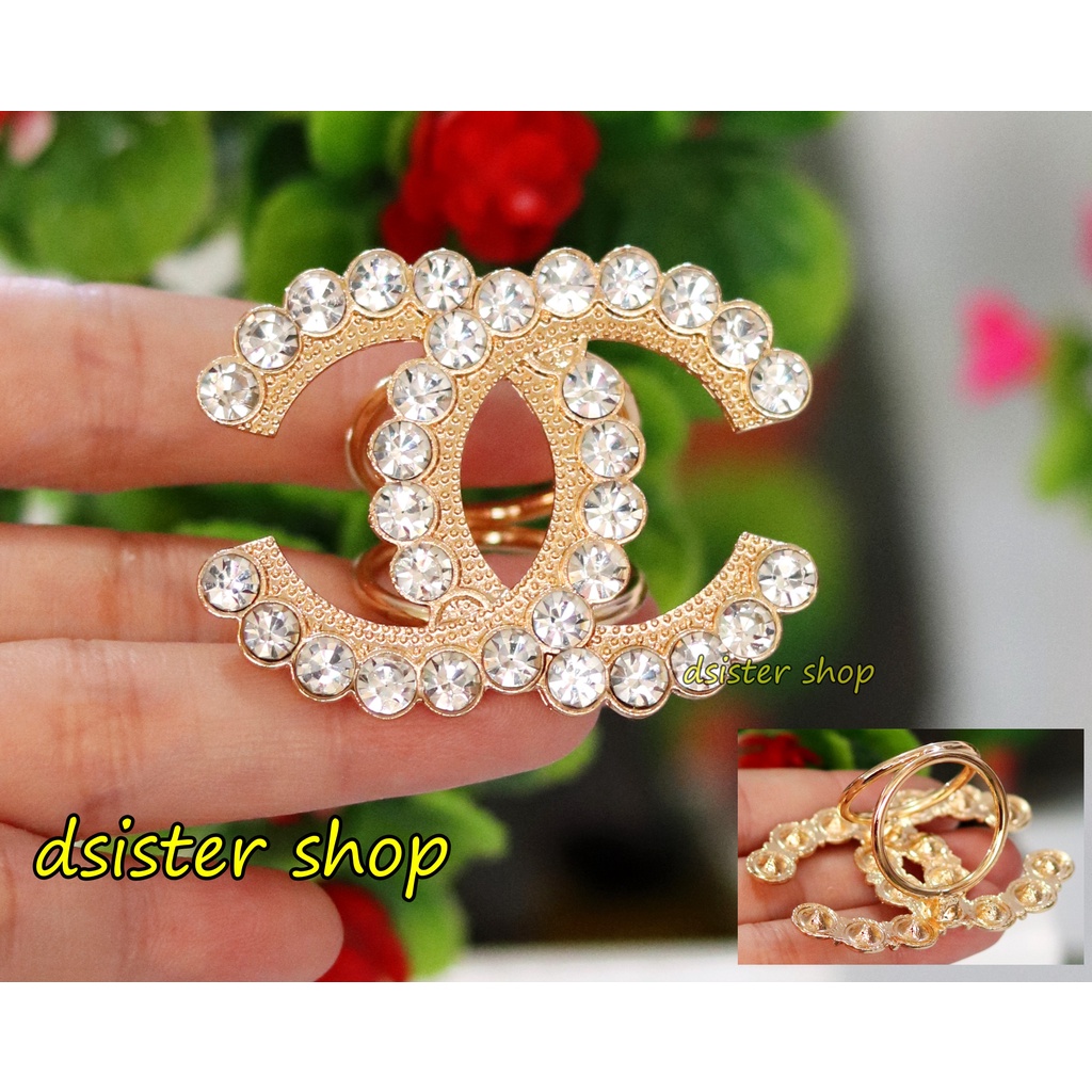 Bros Cincin Part 1 Ring Hiasan Aksesoris Syal Hijab HURUF Permata Hitam Putih-Ring Emas C PB Sisi