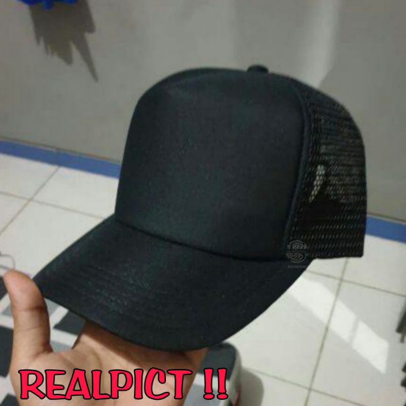 Topi Jaring Hitam Polos | Trucker Hat | Topi Distro