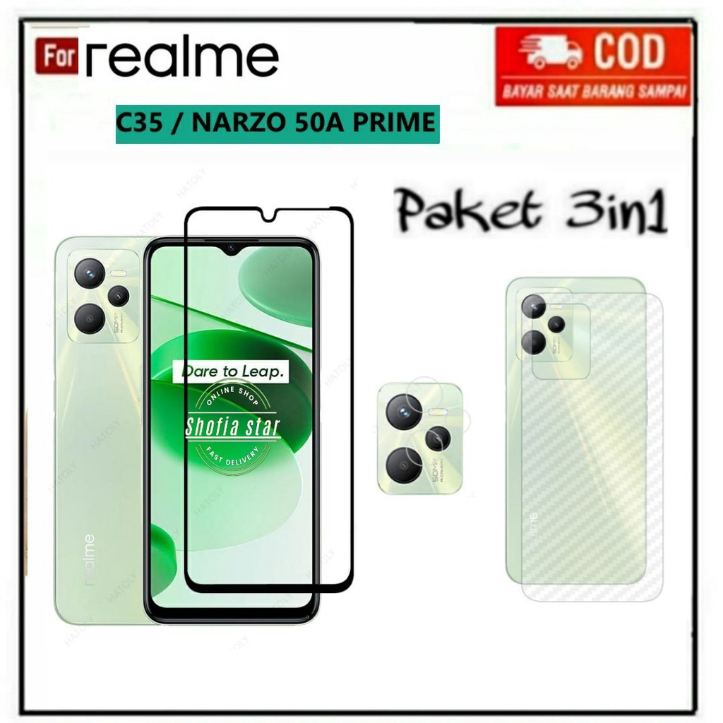 3IN1 TEMPERED GLASS BENING REALME C35 C31 NARZO 50A PRIME NARZO 50i PRIME TG LAYAR ANTIGORES KACA FULL COVER