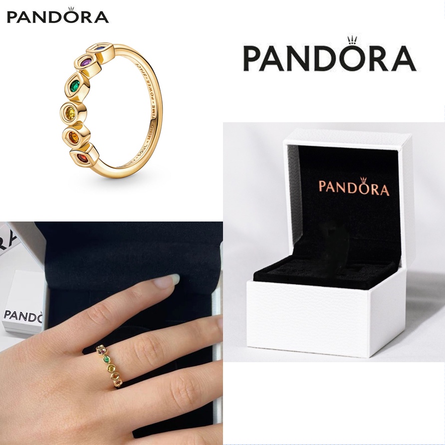 Pandora Cincin Desain Avengers Infinity Stones 14K Gold Cubic Zirconia Diamond Untuk Wanita