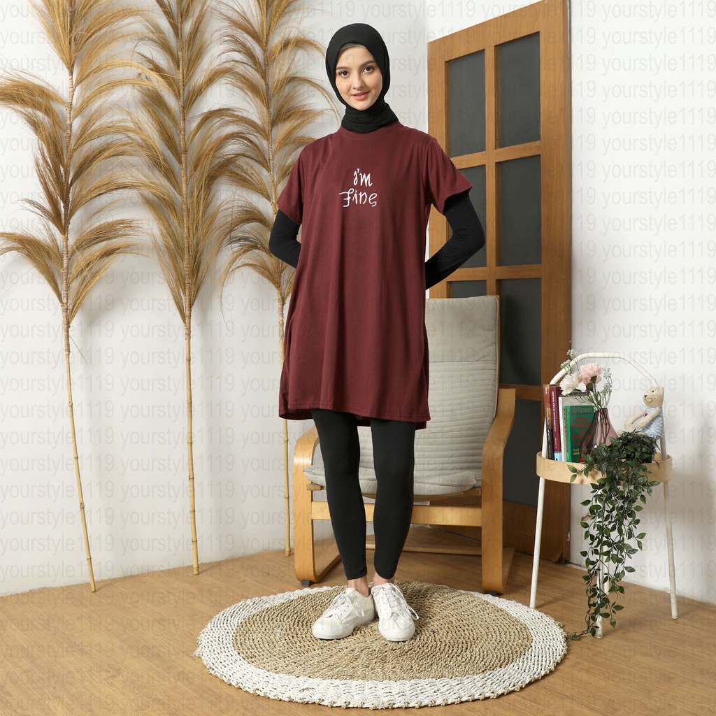 YOURSTYLE1119 - BASIC DRESS IM FINE SAVE ME TEE TUNIK MIDI POLOS CASUAL HIJAB LEBARAN