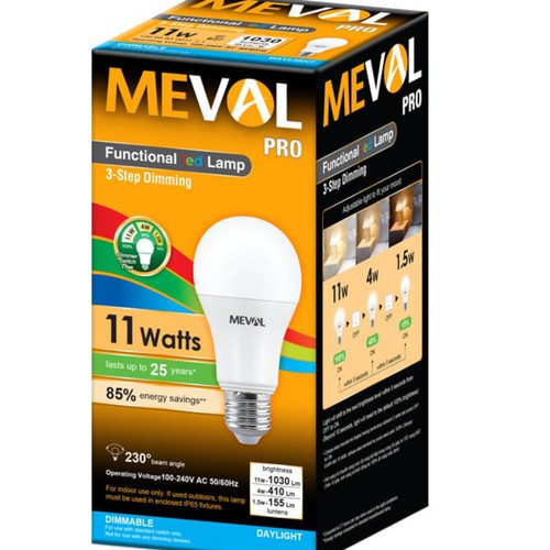 lampu led meval 3 step dimming pro 11w 3 level watt berbeda