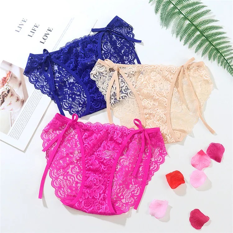 Celana Dalam Brief Wanita Renda G String Seksi Cd Berongga Pinggang Rendah Celana Lace ukuran Besar 3C221